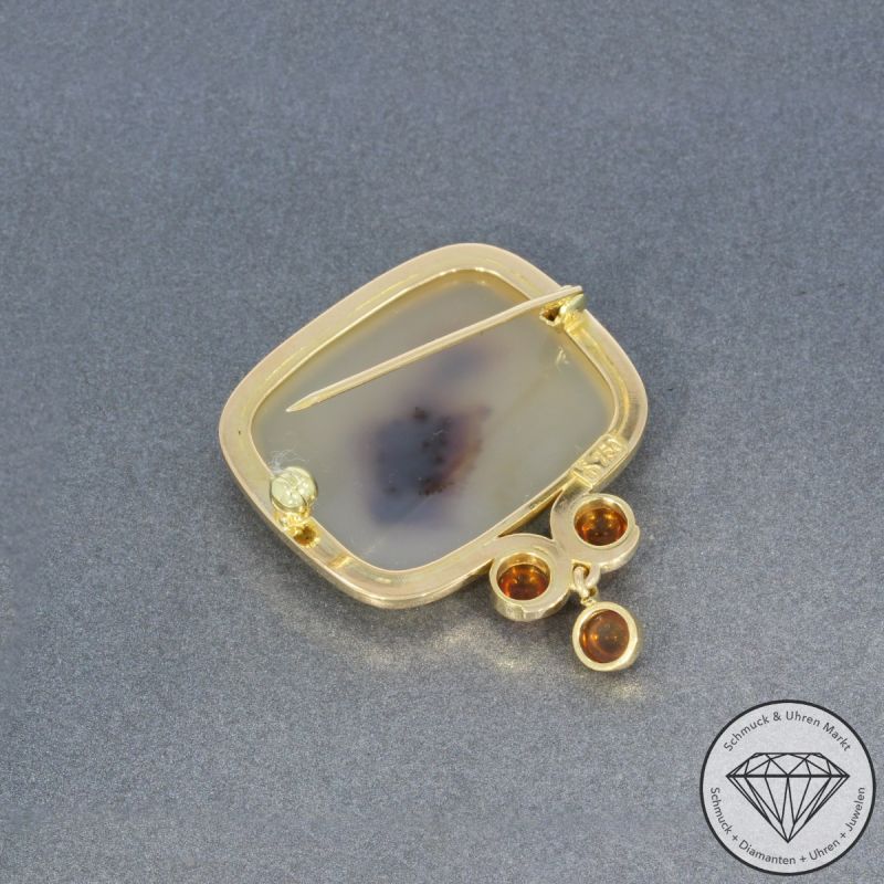 Wert 2990 € Citrin Dendriten Achat Brosche in 750er 18 K Gelbgold - 101031