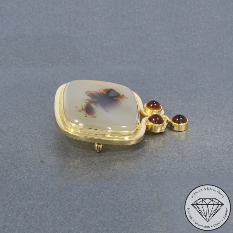 Wert 2990 € Citrin Dendriten Achat Brosche in 750er 18 K Gelbgold - 101031