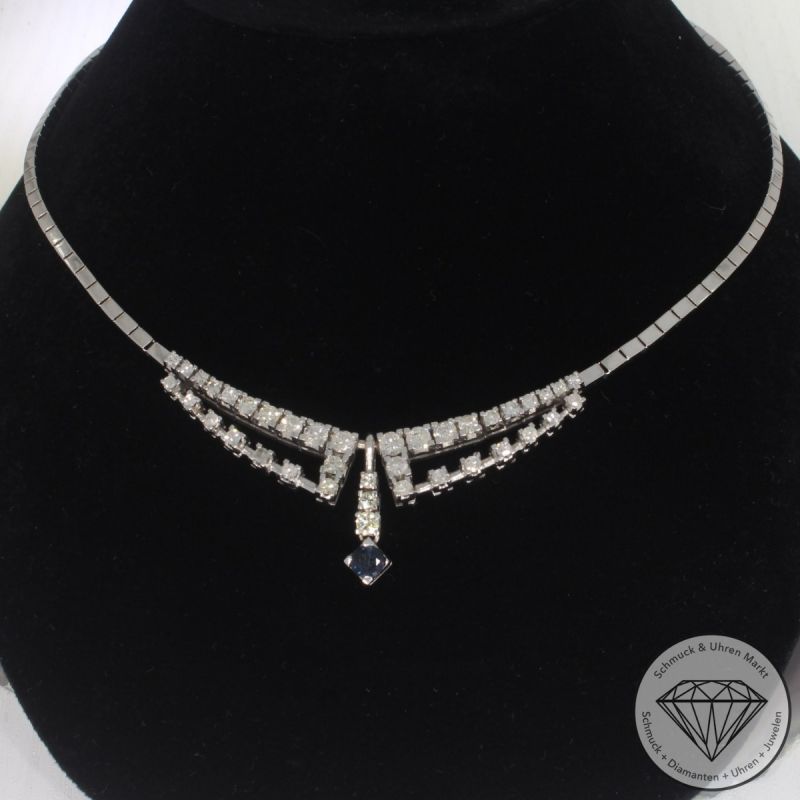 Sale! Wert 9100 € Brillant Diamant Saphir Collier in 750er 18 K Weißgold - 101033