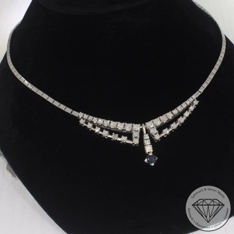 Sale! Wert 9100 € Brillant Diamant Saphir Collier in 750er 18 K Weißgold - 101033