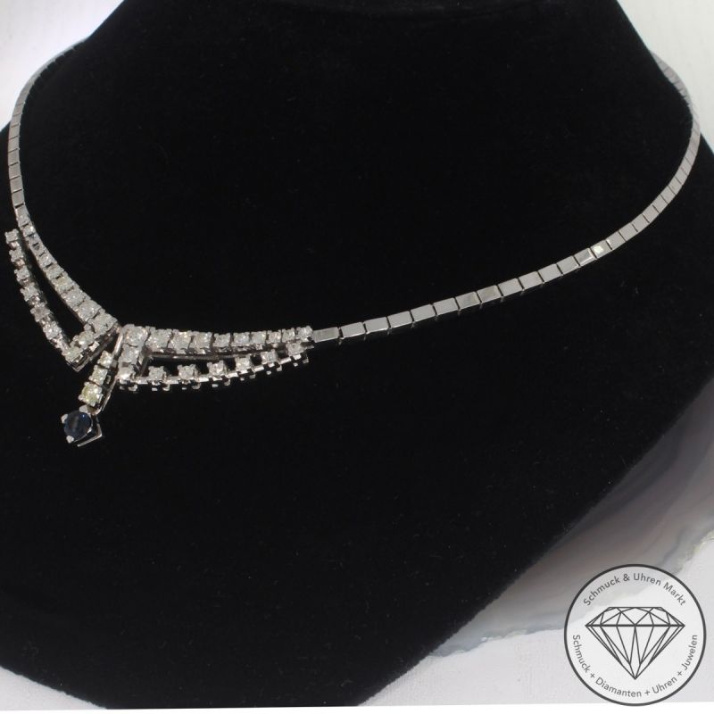 Sale! Wert 9100 € Brillant Diamant Saphir Collier in 750er 18 K Weißgold - 101033