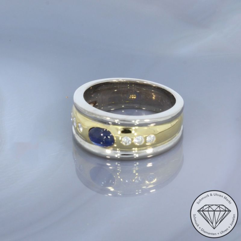 Wert 3250 € Bicolor Brillant Saphir Ring in 750er 18 K Gold - 101035