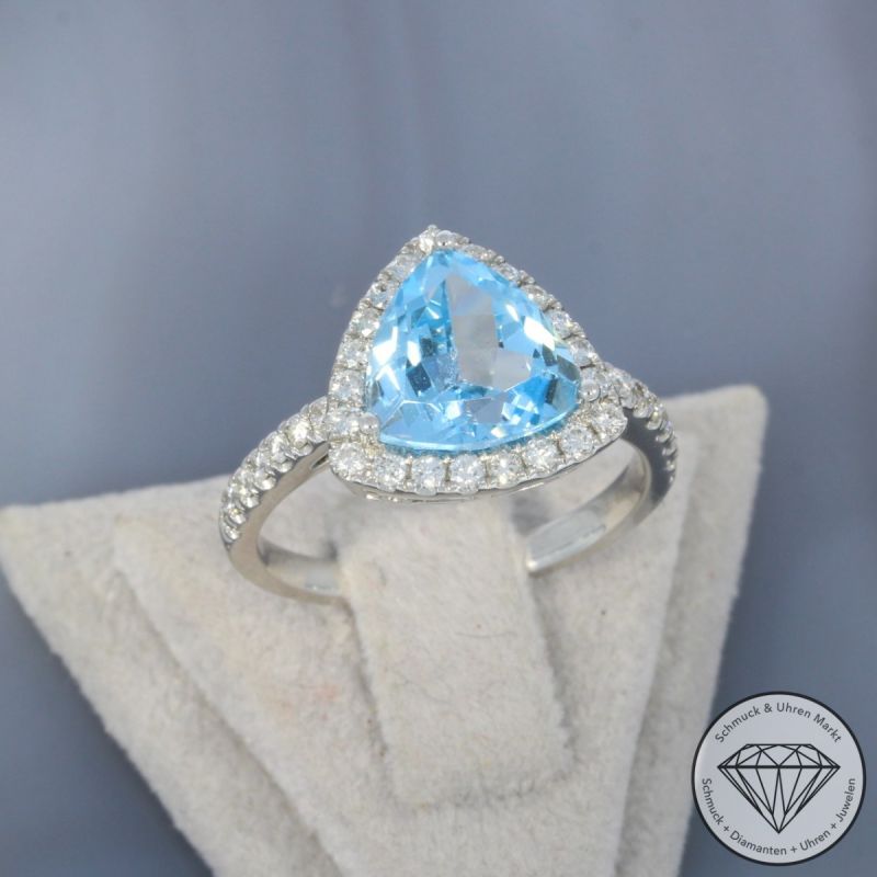 Wert 3090 € Brillant Topas Ring in 585er 14 K Weißgold - 101062