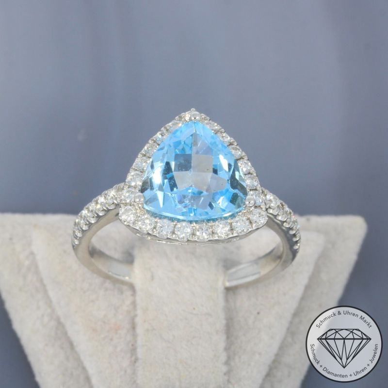 Wert 3090 € Brillant Topas Ring in 585er 14 K Weißgold - 101062