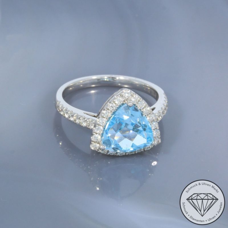 Wert 3090 € Brillant Topas Ring in 585er 14 K Weißgold - 101062