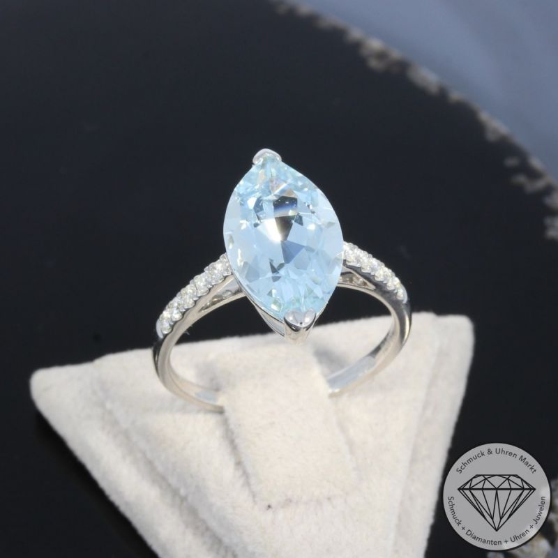 Wert 2690 € Brillant Aquamarin Ring in 585er 14 K Weißgold - 101063