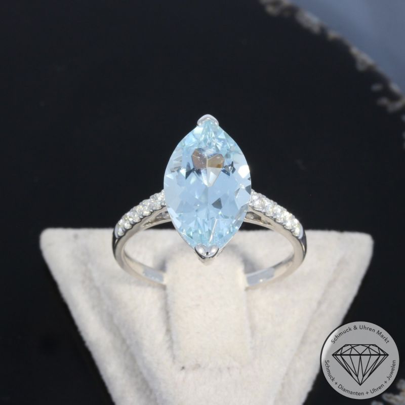 Wert 2690 € Brillant Aquamarin Ring in 585er 14 K Weißgold - 101063