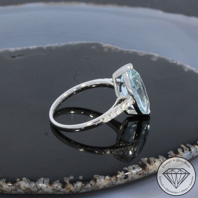 Wert 2690 € Brillant Aquamarin Ring in 585er 14 K Weißgold - 101063