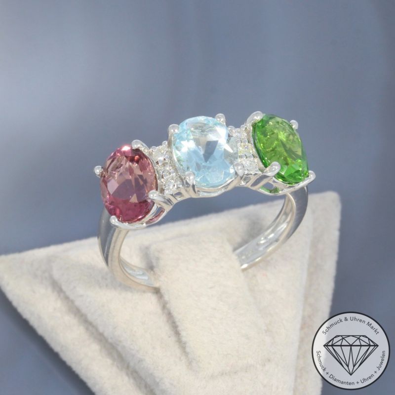 Wert 2590 € Brillant Aquamarin Turmalin Ring in 585er 14 K Weißgold - 101069