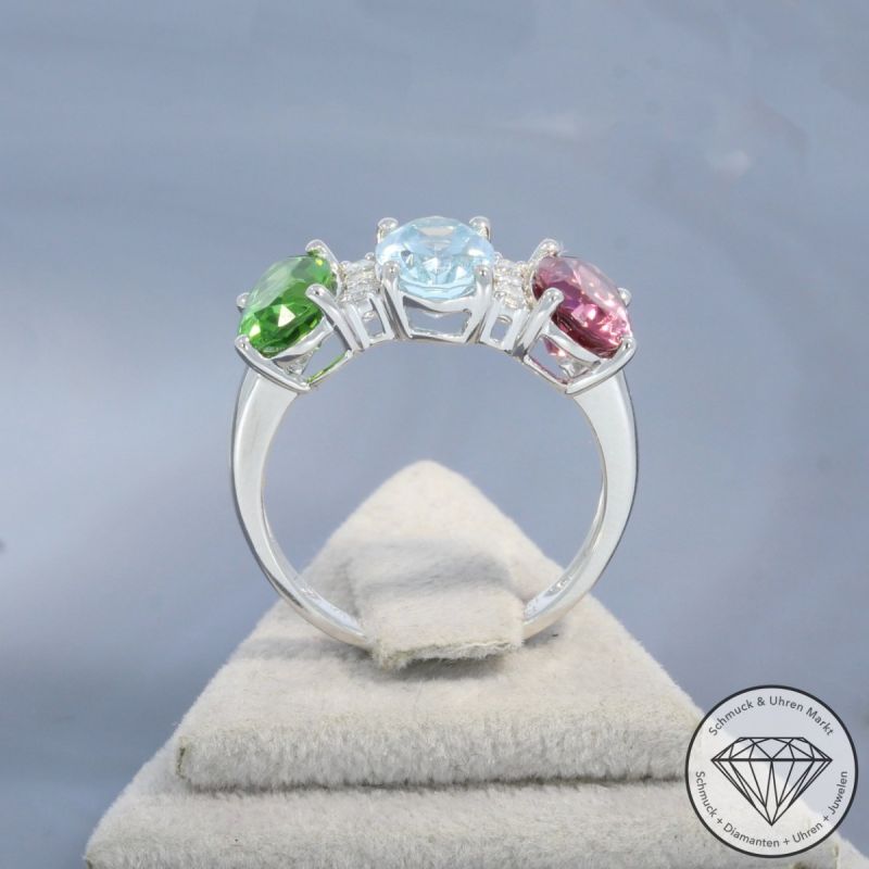 Wert 2590 € Brillant Aquamarin Turmalin Ring in 585er 14 K Weißgold - 101069
