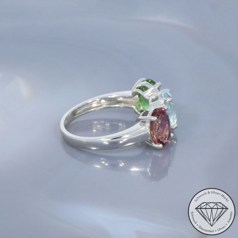 Wert 2590 € Brillant Aquamarin Turmalin Ring in 585er 14 K Weißgold - 101069