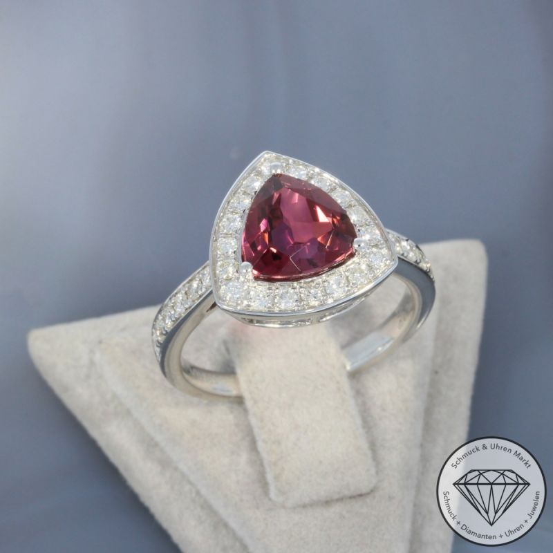 Wert 4590 € Brillant Turmalin Ring in 585er 14 K Weißgold - 101073