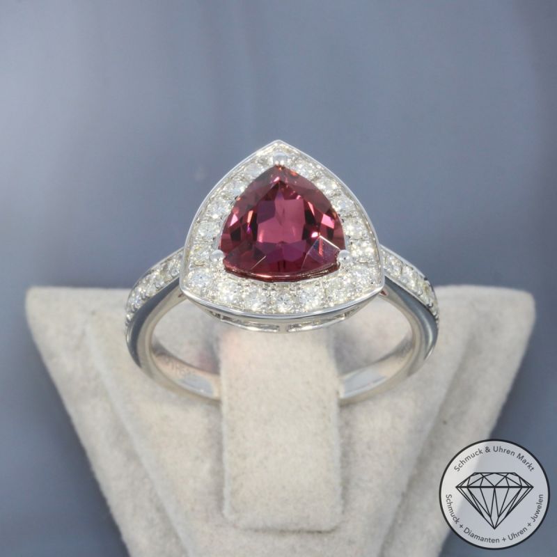 Wert 4590 € Brillant Turmalin Ring in 585er 14 K Weißgold - 101073