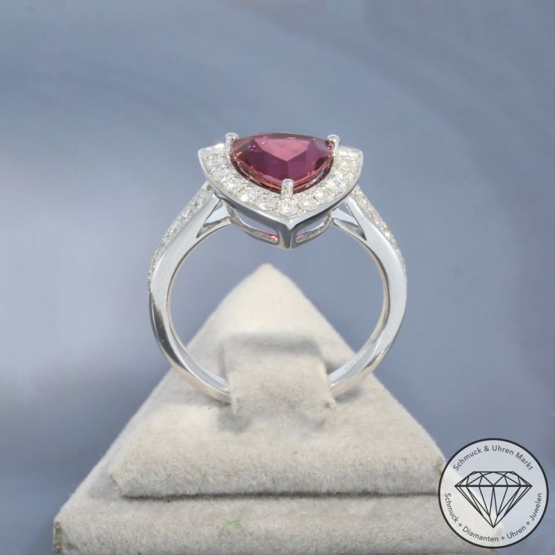 Wert 4590 € Brillant Turmalin Ring in 585er 14 K Weißgold - 101073