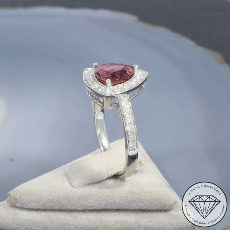 Wert 4590 € Brillant Turmalin Ring in 585er 14 K Weißgold - 101073