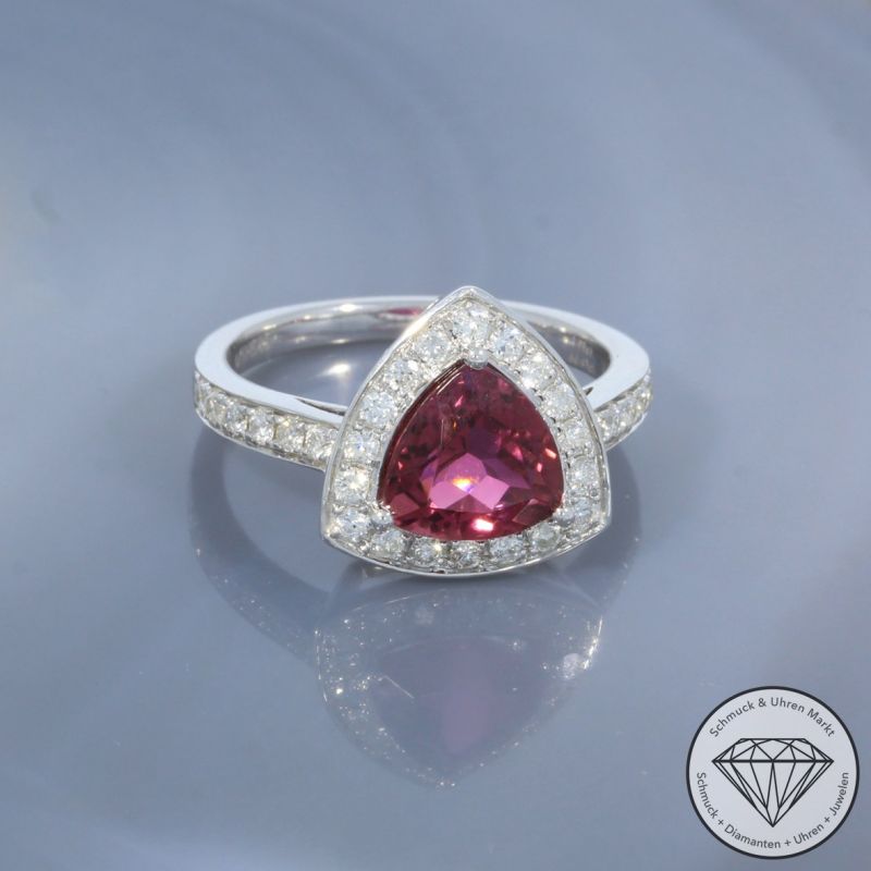 Wert 4590 € Brillant Turmalin Ring in 585er 14 K Weißgold - 101073