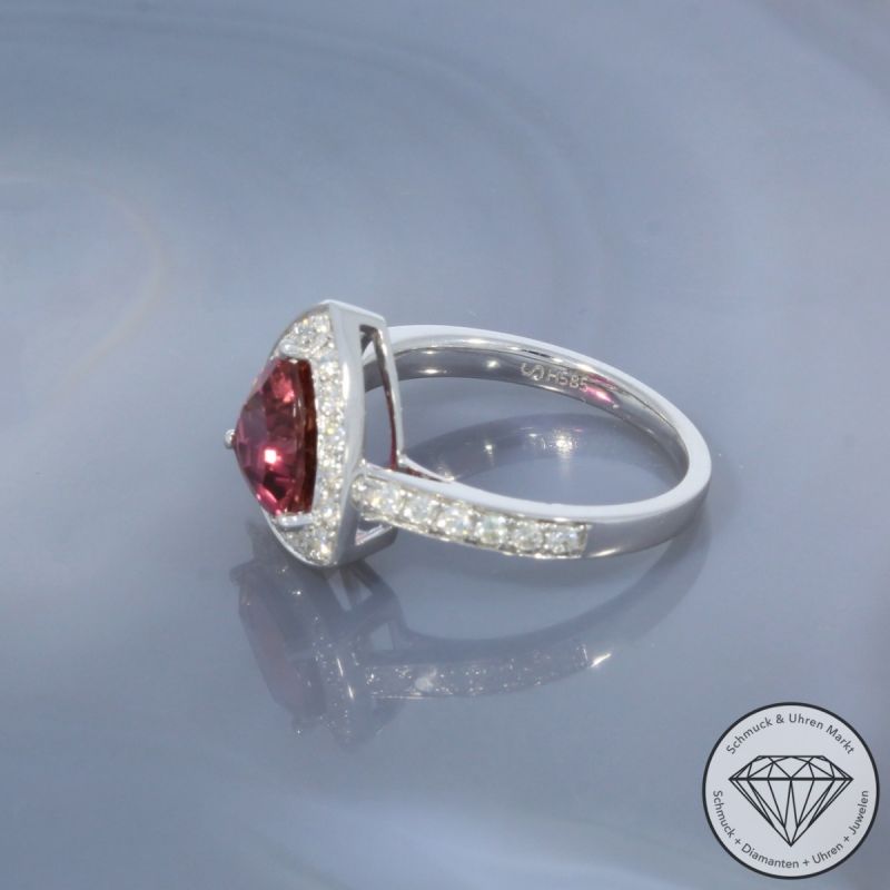 Wert 4590 € Brillant Turmalin Ring in 585er 14 K Weißgold - 101073