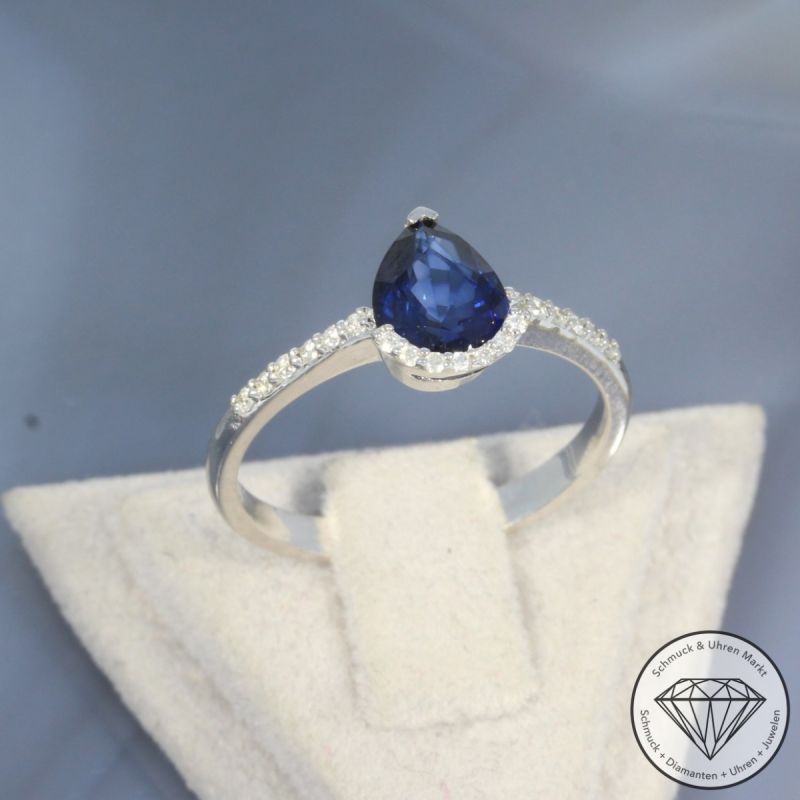 Wert 2050 € Brillant Saphir Ring in 585er 14 K Weißgold - 101087
