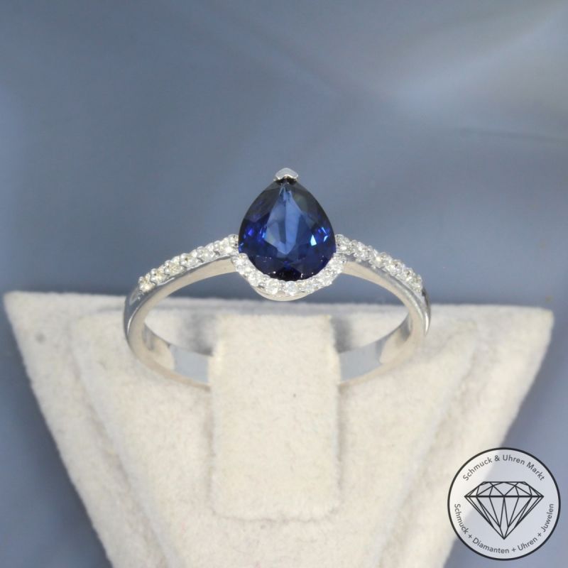 Wert 2050 € Brillant Saphir Ring in 585er 14 K Weißgold - 101087