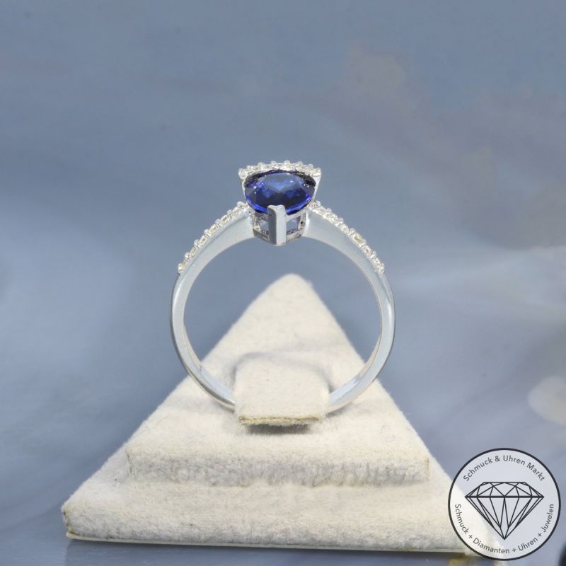 Wert 2050 € Brillant Saphir Ring in 585er 14 K Weißgold - 101087