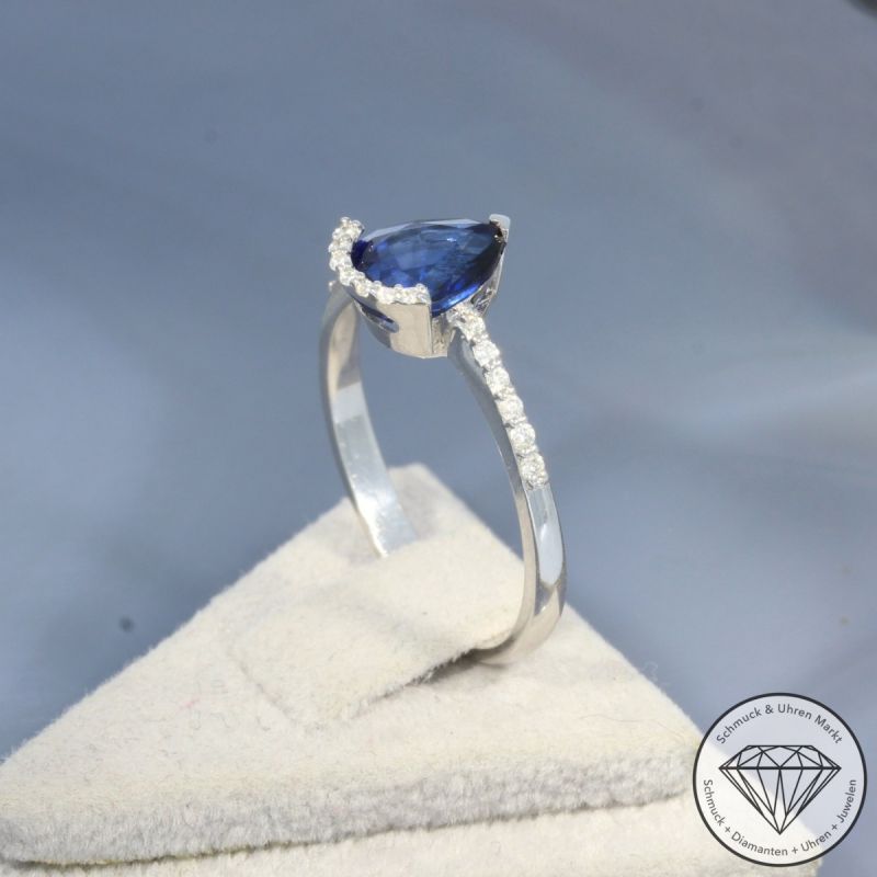 Wert 2050 € Brillant Saphir Ring in 585er 14 K Weißgold - 101087