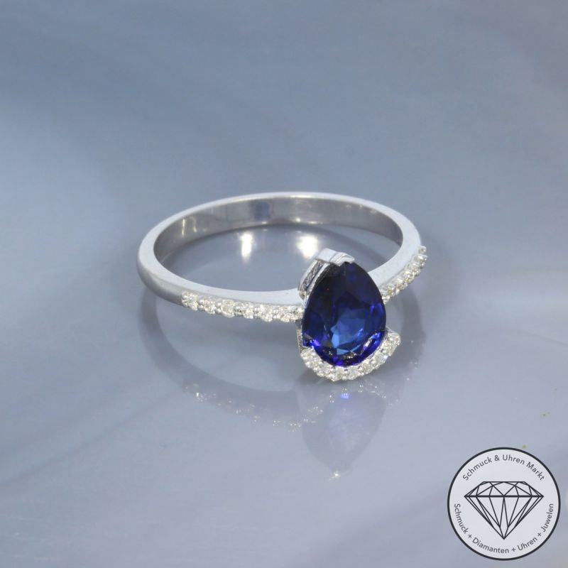 Wert 2050 € Brillant Saphir Ring in 585er 14 K Weißgold - 101087