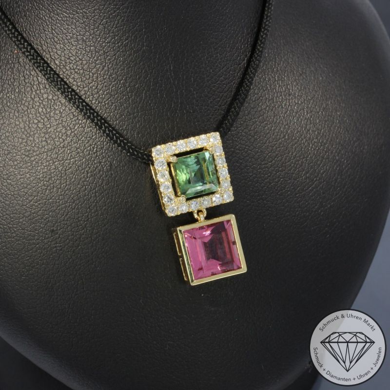 Wert 3290 € Brillant Turmalin Anhänger ohne Kette 585er/14 Karat Gelb Gold Länge 2,2 cm – 54245