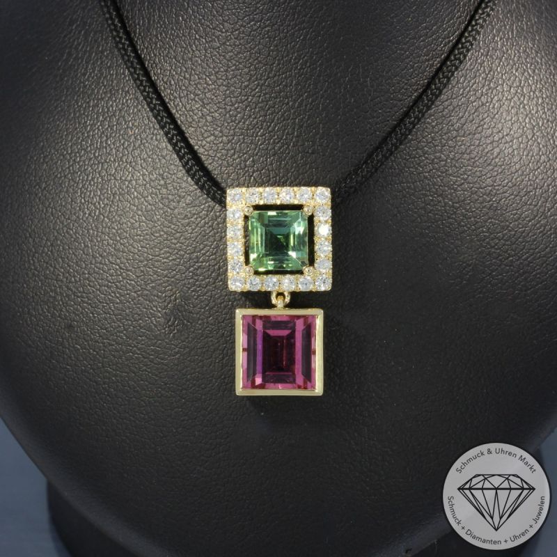 Wert 3290 € Brillant Turmalin Anhänger ohne Kette 585er/14 Karat Gelb Gold Länge 2,2 cm – 54245