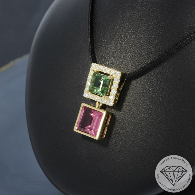 Wert 3290 € Brillant Turmalin Anhänger ohne Kette 585er/14 Karat Gelb Gold Länge 2,2 cm – 54245
