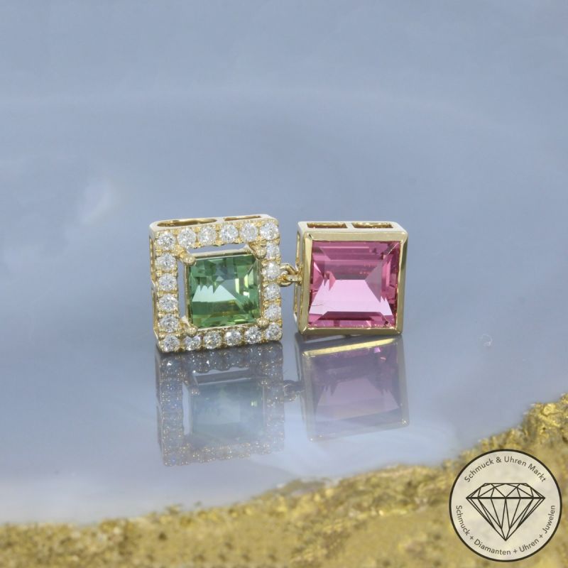 Wert 3290 € Brillant Turmalin Anhänger ohne Kette 585er/14 Karat Gelb Gold Länge 2,2 cm – 54245