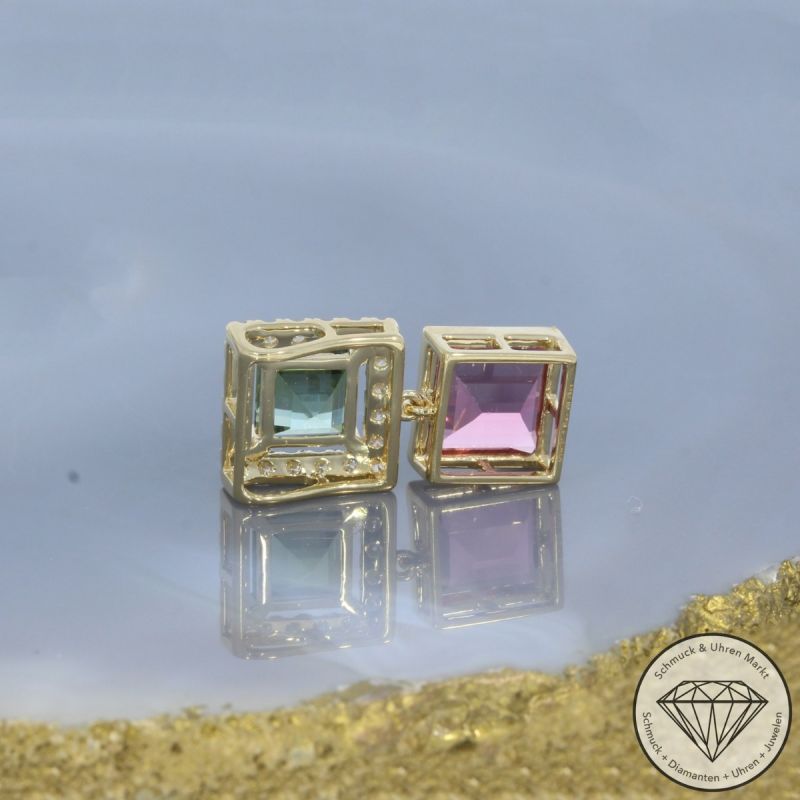 Wert 3290 € Brillant Turmalin Anhänger ohne Kette 585er/14 Karat Gelb Gold Länge 2,2 cm – 54245