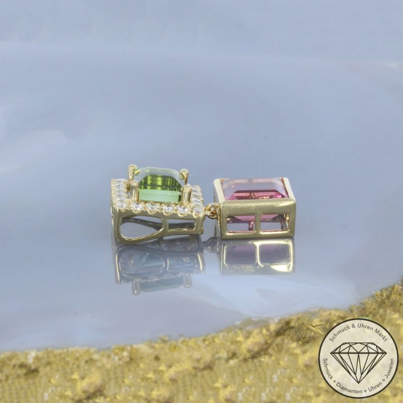 Wert 3290 € Brillant Turmalin Anhänger ohne Kette 585er/14 Karat Gelb Gold Länge 2,2 cm – 54245