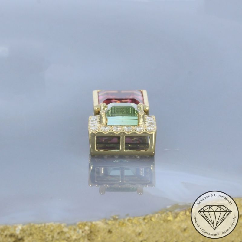 Wert 3290 € Brillant Turmalin Anhänger ohne Kette 585er/14 Karat Gelb Gold Länge 2,2 cm – 54245