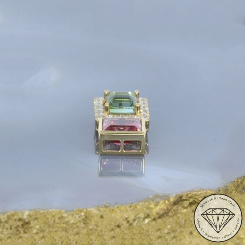 Wert 3290 € Brillant Turmalin Anhänger ohne Kette 585er/14 Karat Gelb Gold Länge 2,2 cm – 54245