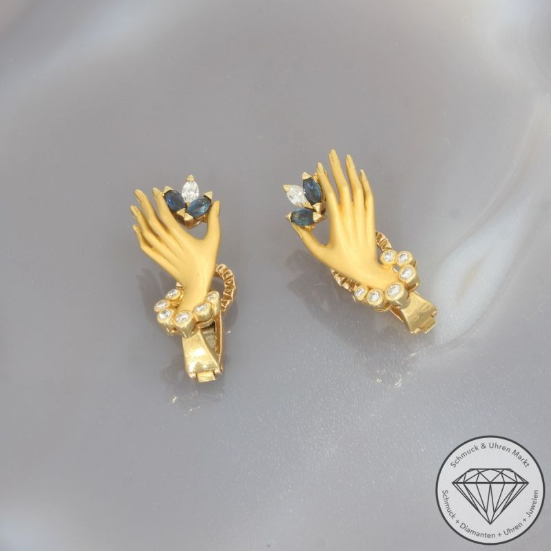 Wert 5400 € Carrera y Carrera Brillant Diamant Saphir Ohrringe in 750er 18K Gelbgold - 101126