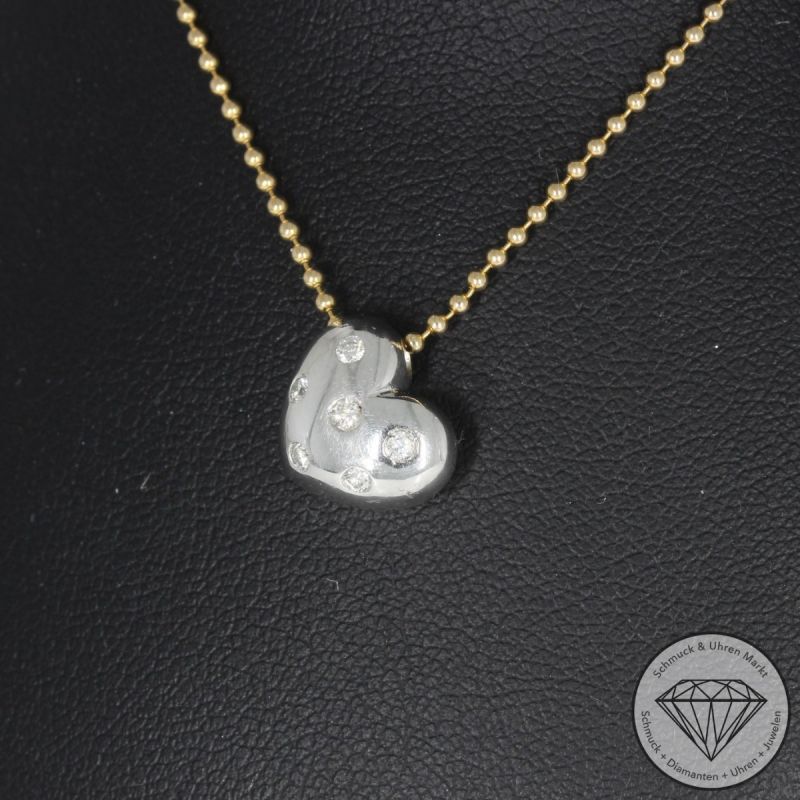 Wert 1490 € Bicolor Brillant Anhänger & Kette Herz (ca. 0,12 carat) in 585er 14 K Gold - 101148