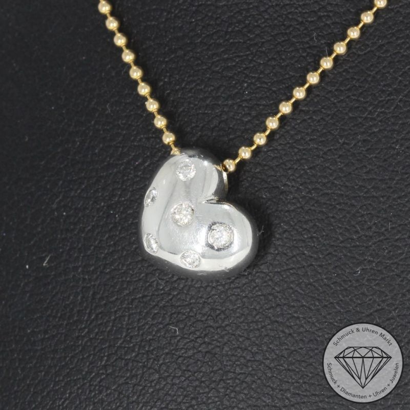 Wert 1490 € Bicolor Brillant Anhänger & Kette Herz (ca. 0,12 carat) in 585er 14 K Gold - 101148