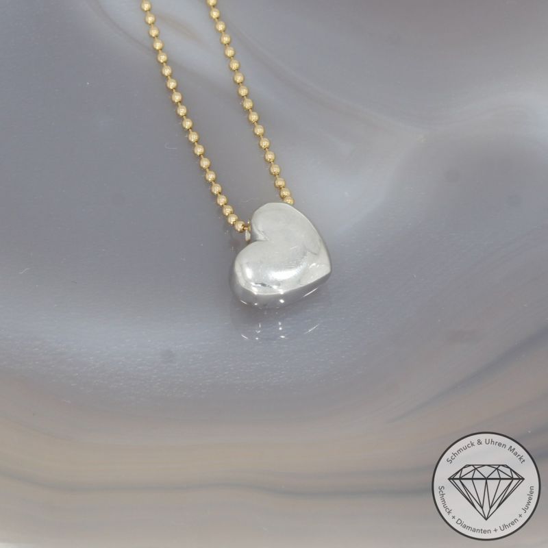 Wert 1490 € Bicolor Brillant Anhänger & Kette Herz (ca. 0,12 carat) in 585er 14 K Gold - 101148
