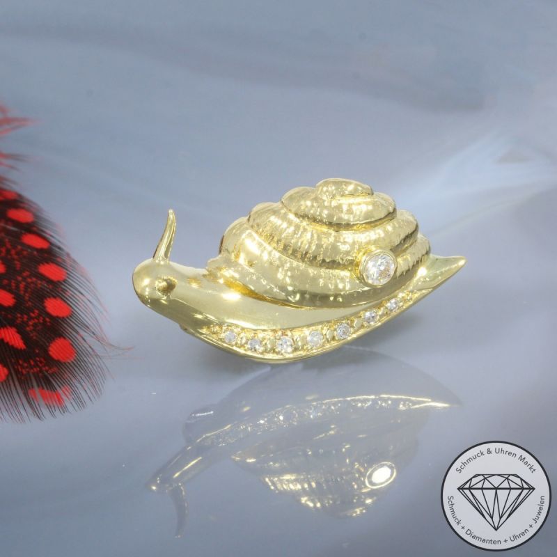 Wert 1590 € Brillant Diamant Brosche Schnecke in 750er 18 K Gelbgold - 101233