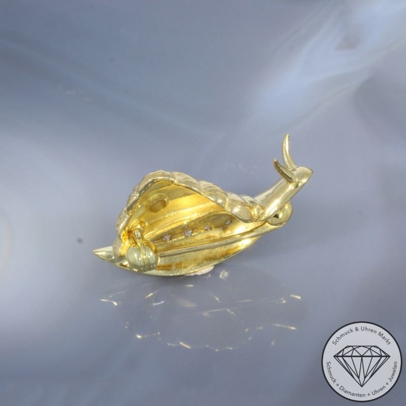 Wert 1590 € Brillant Diamant Brosche Schnecke in 750er 18 K Gelbgold - 101233