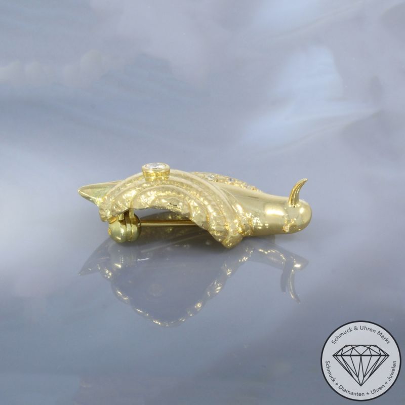 Wert 1590 € Brillant Diamant Brosche Schnecke in 750er 18 K Gelbgold - 101233