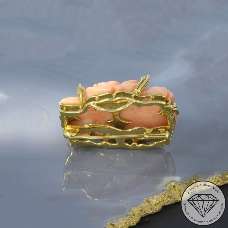 Wert 2490 € Brillant Koralle Brosche Anhänger in 750er 18 K Gelbgold - 101234