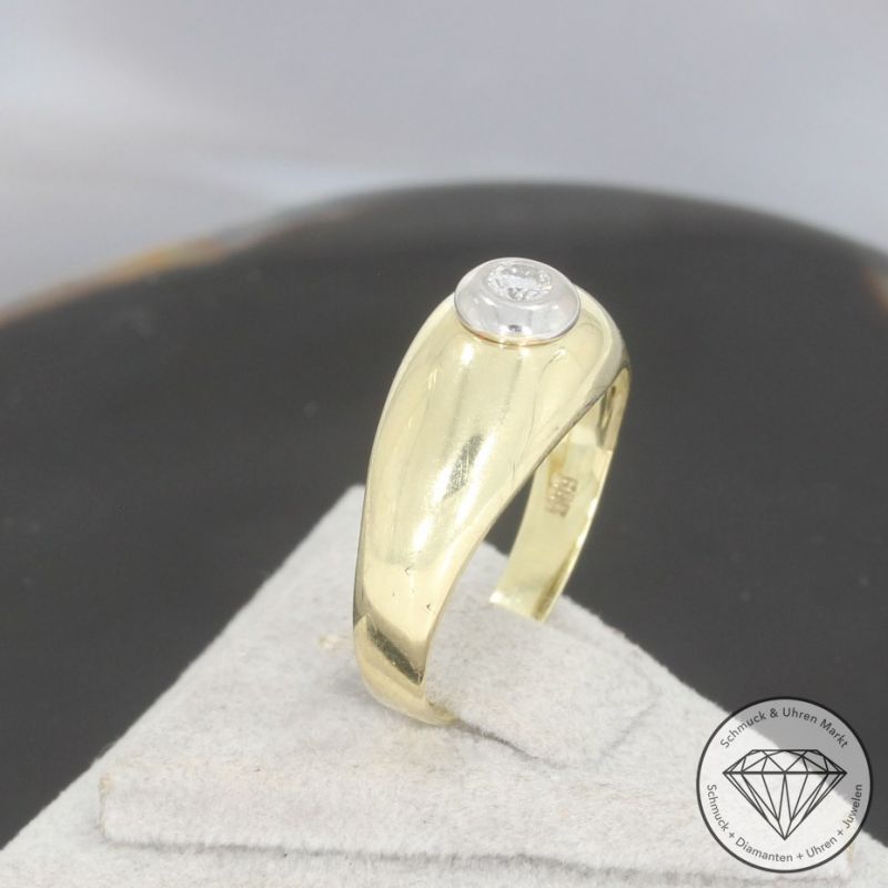 Wert 950 € Bicolor Solitär Brillant Ring (ca. 0,10 carat) in 585er 14 K Gold - 101265