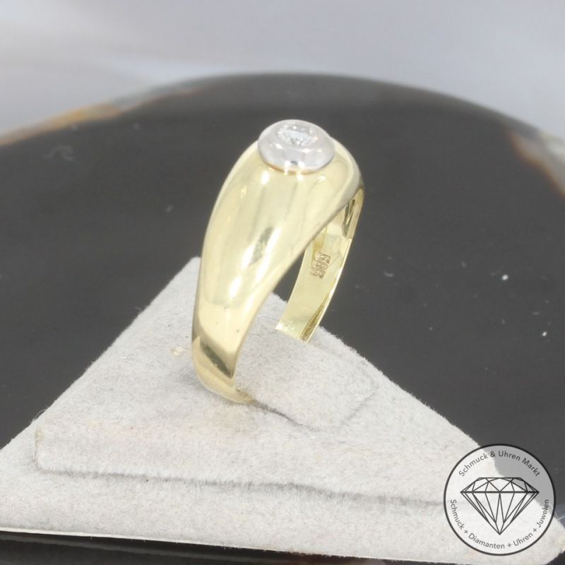 Wert 950 € Bicolor Solitär Brillant Ring (ca. 0,10 carat) in 585er 14 K Gold - 101265