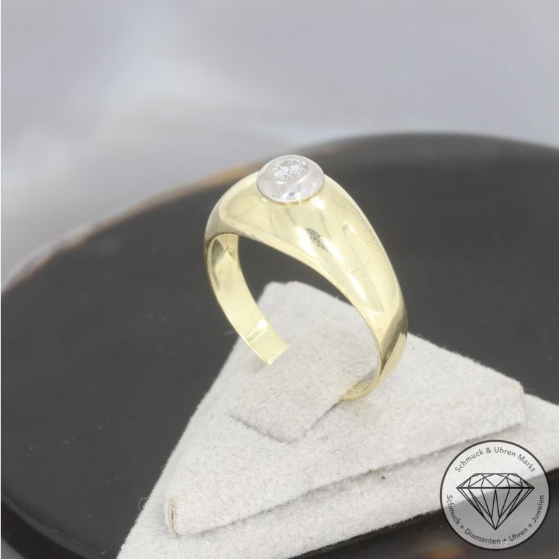 Wert 950 € Bicolor Solitär Brillant Ring (ca. 0,10 carat) in 585er 14 K Gold - 101265