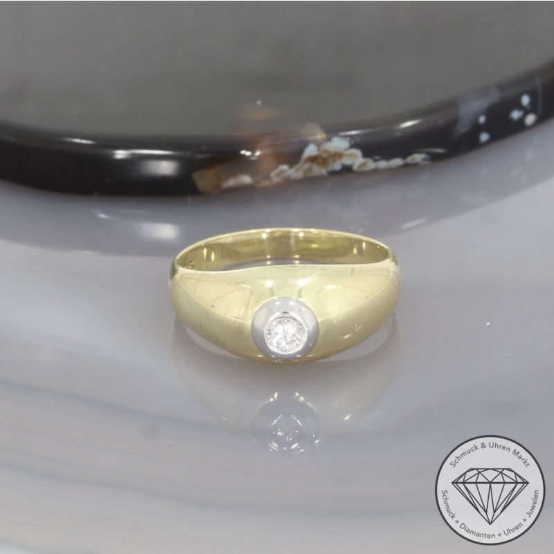 Wert 950 € Bicolor Solitär Brillant Ring (ca. 0,10 carat) in 585er 14 K Gold - 101265