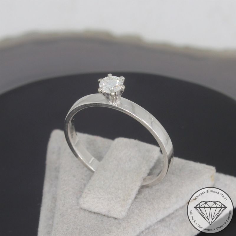 Wert 1150 € Solitär Brillant Ring (ca. 0,15 carat) in 750er 18 K Weißgold - 101280