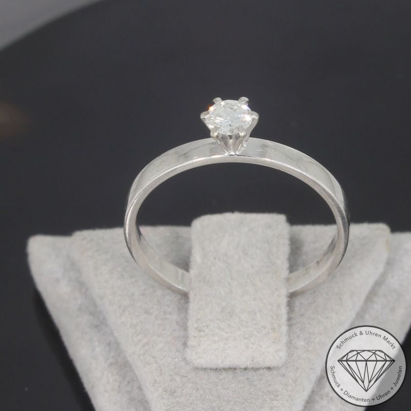 Wert 1150 € Solitär Brillant Ring (ca. 0,15 carat) in 750er 18 K Weißgold - 101280