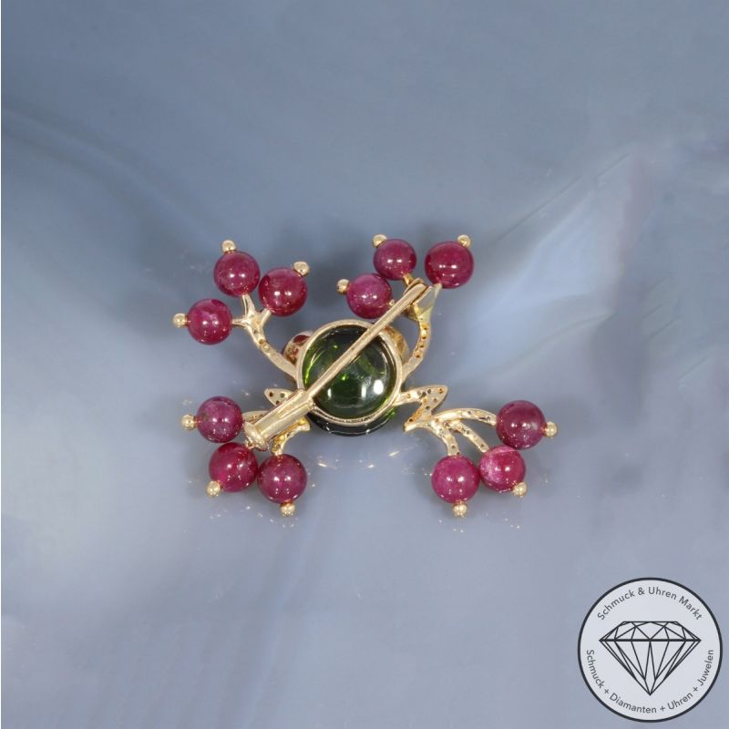 Wert 1950 € Brillant Farbedelstein Brosche in 750er 18 K Roségold - 101424