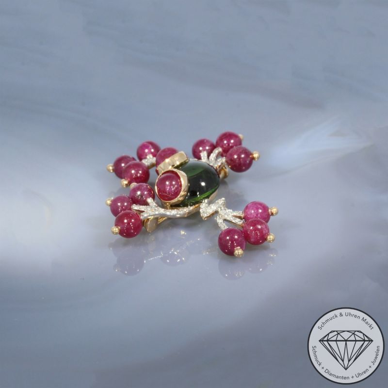 Wert 1950 € Brillant Farbedelstein Brosche in 750er 18 K Roségold - 101424
